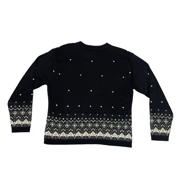 Vintage Meister Knit Crewneck Sweater Wool Blend Fair Isle Black Cream Large - Picture 5 of 6